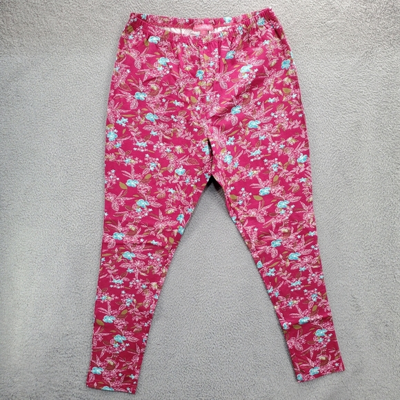 Woman Within Leggings Pants Floral Womens Plus Size 1X 22/24 Stretch Pink - Picture 1 of 9